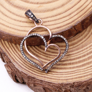 สร้อยคอจี้เพชรธรรมชาติรูปหัวใจคู่ชุบสีโรสโกลด์14K สำหรับผู้หญิงเครื่องประดับงานแฮนด์เมดขายส่ง - Product Image 3