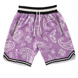 Shorts de basketball pour homme de haute qualité, imprimé paisley violet, en mesh, avec cordon de serrage, respirant, vêtements de sport d'été, coupe régulière, adulte - Product Image 4