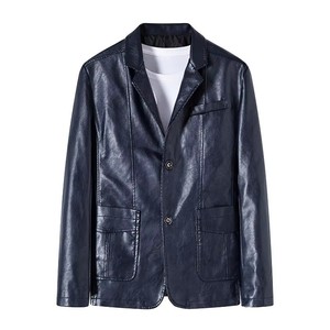 PU Leather Blazer Casual Single Button Suit <b>Coat</b> Fit Lapel Jackets for Men Stylish Faux outdoor casual Quilted leather jackets - Product Image 4