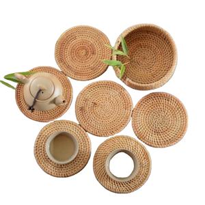 Tapis de table résistant à la chaleur tapis de dessous de verre isolés napperons tissés à la chaleur dessous de verre en rotin ensemble de dessous de verre fait main écologique pour boire - Product Image 1