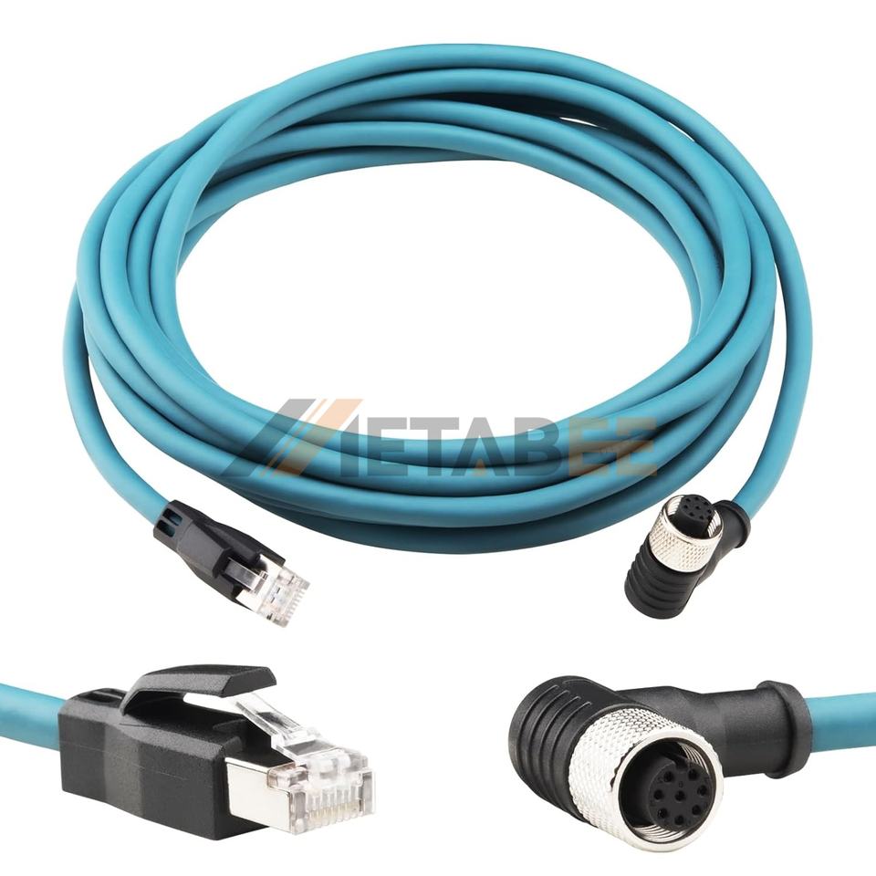 M12 X-Coded to RJ45 Cable 8 Pin Male 10Gbps Cat6a Industrial Ethernet