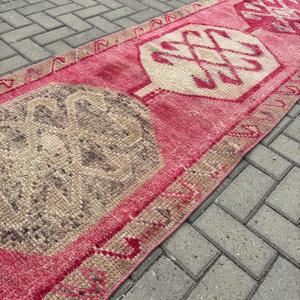 2.8x11.4 ft Vintage <b>Runner</b> Rug, Turkish <b>Red</b> Patchwork Rug - Product Image 2