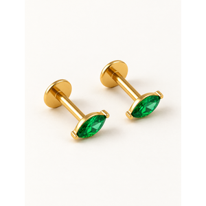 <b>Emerald</b> Marquise <b>Stud</b> Earrings Titanium and Zinc Alloy Jewelry - Product Image 1
