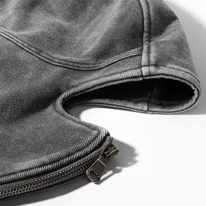2025 Acid Wash Drop Shoulder Hoodie Impresión personalizada Heavyweight Ninja Balaclava Hoodies Hombres Streetwear Media cremallera Sudadera con capucha de moda - Product Image 3