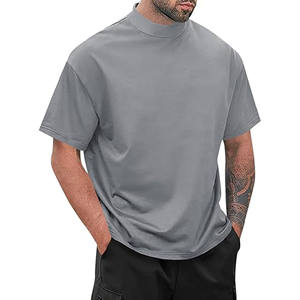 Camiseta de punto transpirable estampada de 280 g/m² para hombre, 100 % algodón, cuello simulado de canalé, hombros caídos, estilo oversize, lisa, para streetwear. - Product Image 3