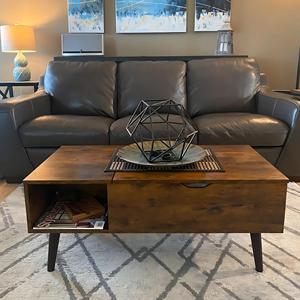 Table basse pour salon avec compartiment de rangement caché spacieux, étagère ouverte, table centrale en bois parfaite pour un usage quotidien à la maison - Product Image 2