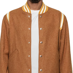 Chaqueta universitaria de lana a prueba de viento calentada de calidad superior logotipo personalizado bordado manga larga botón invierno sólido cuello en V cintas tejidas - Product Image 4