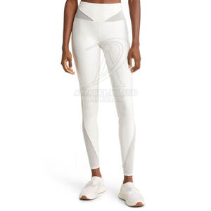 Mallas deportivas sólidas de cintura media para mujer, ropa deportiva transpirable de LICRA/nailon de secado rápido ecológica - Product Image 1