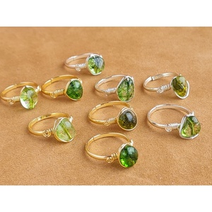 Bohemian Style Gold-Plated Brass Gemstone <b>Rings</b> Bezel Setting Inlay for Gift - Product Image 2