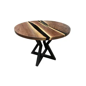 Haushalts möbel Dekor Luxuriöser Stil Hand gravierte dekorative Tisch Harz fertig abgerundete Holzplatte Mittel tisch