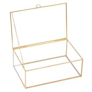 Venta caliente nuevo diseño rectángulo negro latón joyero hecho a mano Metal vidrio cartón embalaje embalado regalo pedido mínimo 100 Uds - Product Image 6