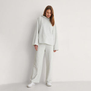 Sweat à capuche surdimensionné pour femmes gris chiné de luxe 100% coton Streetwear ourlet goutte épaule Premium doux polaire personnalisé sweats à capuche pour femmes - Product Image 5