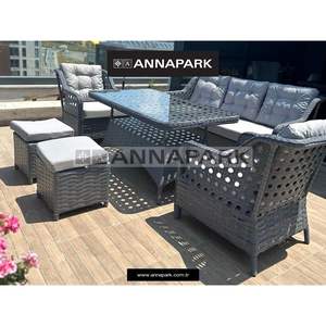 Annapark Verano Mobilier d'extérieur moderne Coussin gris clair Groupe de sièges de balcon et de jardin pour salle à manger et hôtel en métal - Product Image 4