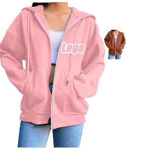 Sweat à capuche à cordon pour femmes sweat à capuche à fermeture éclair vierge pour femmes haut court manches longues sweats à capuche zippés femmes mode de rue - Product Image 6