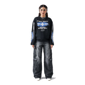 Vente en gros 100% coton noir T-Shirts surdimensionné manches longues hommes unisexe Streetwear décontracté col rond T-Shirts sérigraphié lettre - Product Image 4