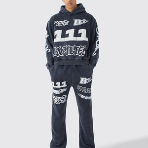 Survêtement homme en coton mélangé avec logo personnalisé durable confortable respirant vêtements de sport deux pièces tenue de gym - Product Image 1