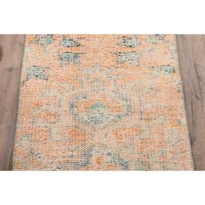 พรมวินเทจขนาด 1.8x4.1 ฟุต พรมตุรกีขนาดเล็ก พรมลายต้นไม้และพืชสีส้มน้ำเงิน - Product Image 3