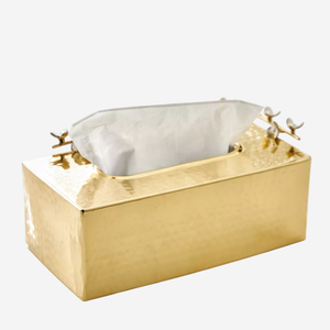 Boîte à mouchoirs en métal doré de qualité supérieure avec accent de fleur blanche Boîte à mouchoirs de table au design antique pour porte-serviettes de table basse - Product Image 1