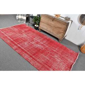 Tapis en laine rouge bohème turc vintage 4.4x8 pieds motif patchwork de grande surface pour couloir chambre 10mm latex pour chevet - Product Image 4