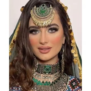 Traditional Handmade Tribal Jewelry Set Featuring Large Green Kuchi Earrings And A Matching Ethnic Waist <b>Belt</b> With Intricate - Product Image 5