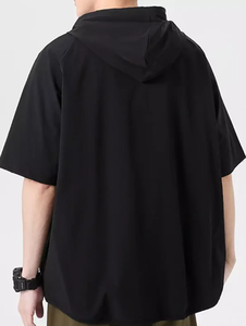 Sudadera con capucha de algodón de verano para hombre personalizada, tejido de punto informal de fácil uso y manga corta con estampado de letras - Product Image 6