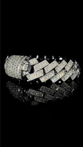 Solid 925 Sterling <b>Silver</b> Hip Hop Moissanite Diamond Bracelet 22mm Baguette Moissanite <b>Cuban</b> <b>Link</b> Bracelet - Product Image 5