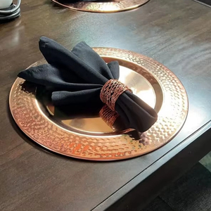 Assiette de présentation en cuivre, forme ronde, couleur or rose martelé, vente chaude - Product Image 4