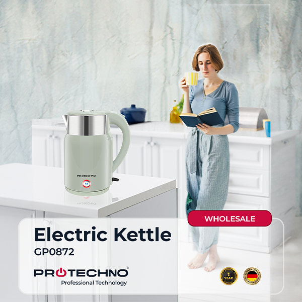 Protechno GP0872 2.0L 2400W Electric Kettle Stainless Steel Heating Element Double Controller Water Boiler Tea Kettle