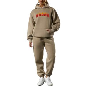 Chándal de mujer de gran tamaño con logotipo impreso en 3D personalizado de alta calidad, chándal holgado con hombros caídos de algodón 100% para mujer - Product Image 1