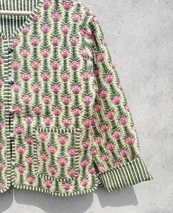 Veste matelassée en coton automne/hiver pour femmes bloc imprimé Style Boho fait à la main longue longueur respirant vêtements tissés - Product Image 4