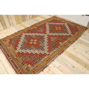 Tapis turc, tapis vintage 5,8x9,7 pieds, tapis en laine abstrait rouge et bleu - Product Image 1