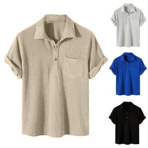Polo de verano diario para hombre, Jersey transpirable de Color sólido con cuello vuelto, manga corta, tela de lona suave suelta en blanco - Product Image 6