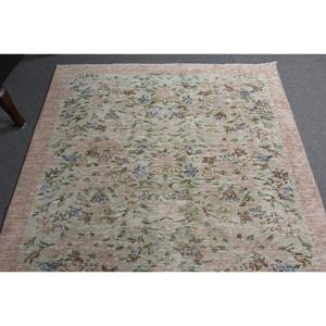 Alfombra Vintage de 4.8x7.7 pies, Alfombra Turca, Alfombra de Lana con Rayas Rosas - Product Image 4