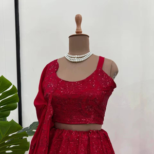 Best Selling Designer Lehenga Choli Dupatta Embroidered Sequence Work Chinon Silk Heavy Thread With Sequence Work Lehenga Set - Product Image 1