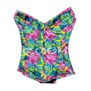 <b>Sexy</b> Tropical Floral Print <b>Womens</b> Two Piece Set Steel Boned Overbust Corset <b>Top</b> and High Waist Slim Leggings Matching Set - Product Image 3