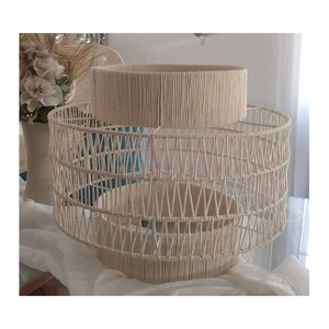 Lampe en corde de jute tissée à la main de conception vintage moderne 2025 Pendentif rond en rotin - Product Image 4