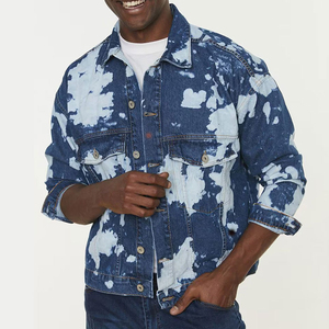 Veste en denim délavée pour homme, 100% coton, imperméable, respirante, col montant, imprimé palmier, streetwear, directement de l'usine - Product Image 1