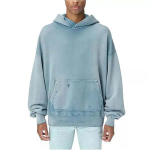 Sudaderas con capucha desgastadas al por mayor para hombres Ropa de calle de color único Hombres Sudadera con capucha desgastada de invierno cómoda - Product Image 4