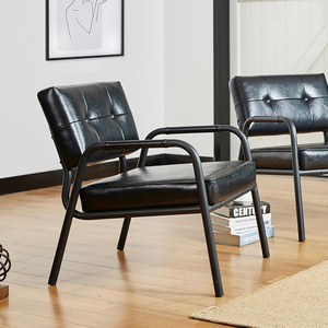 Sillón Moderno Tapizado con Cuero Sintético Negro, Sillón de Lujo Suave para Sala de Estar, Cafetería y Vestíbulo de Hotel - Product Image 3