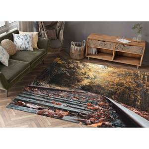 Tapis Chemin de Fer d'Automne : Tapis Imprimé Paysage Feuilles d'Automne, Tapis Doux Non Tissé - Product Image 5