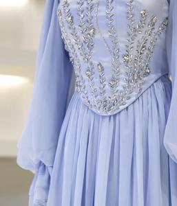 Robe de bal sirène lavande haute couture élégante robe perlée au sol avec taille naturelle pour les occasions de soirée - Product Image 2