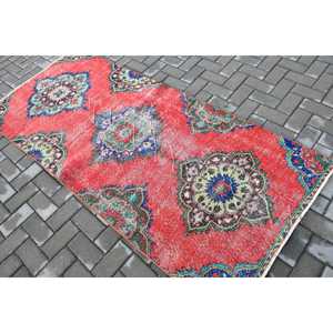 Tapis vintage 3,3x7,3 pi (100x221 cm), tapis turc rouge du sud-ouest - Product Image 4