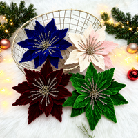 Décorations de Noël en velours scintillant, fleurs artificielles, tiges de poinsettia, ornements pour arbre de Noël, décoration de fête du Nouvel An