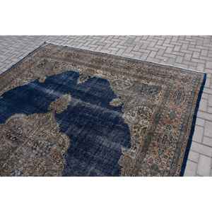 Alfombra Vintage de 9.5x12.8 pies, Alfombra Turca Azul a Cuadros de Lana - Product Image 4