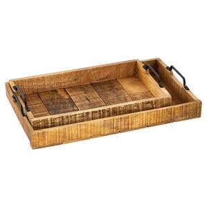 ชุด2ถาดไม้มะม่วงพร้อมที่จับโลหะถาดโต๊ะอาหารถาดไม้และถาดใช้แสดง-18X12ขนาดใหญ่ "& 15X10กลาง" - Product Image 4