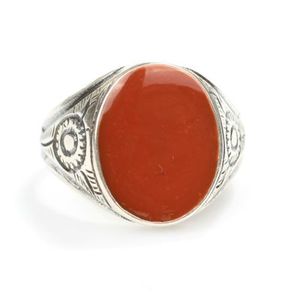 Men's Trendy 925 Sterling Silver Ring with <b>Orange</b> Enamel Rose Gold Plated Bezel Setting Inlay Fashionable Letter Shape <b>Gift</b> - Product Image 3