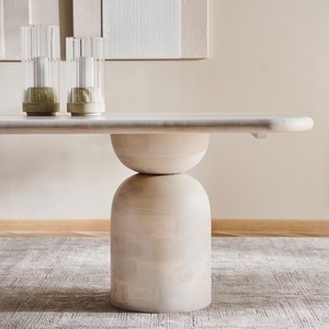 Table à manger rectangulaire en marbre de style ferme de luxe 8 places |   Bois de manguier massif moderne |   Options de verre en marbre pour hôtels et usage domestique - Product Image 4