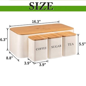 White Metal Iron <b>Large</b> Kitchen Countertop Bread <b>Box</b> and 3 Piece Sugar Tea Coffee Containers Sets - Product Image 3