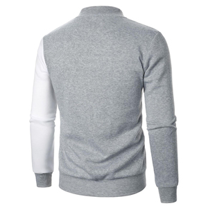 Men's Trendy High Street <b>Grey</b> and White Color Bomber <b>Jacket</b> Full Zip Stand Collar Front Logo Winter Outerwear Stylish - Product Image 2