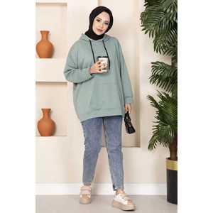 Sweat-shirt à poche kangourou 100% coton avec hijab respirant en tissu tricoté menthe - Product Image 3
